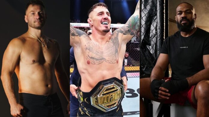 Stipe Miocic, Jon Jones, and Tom Aspinall
