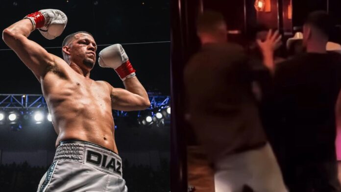 Nate Diaz in boxing ring and during an altercation with club bouncer