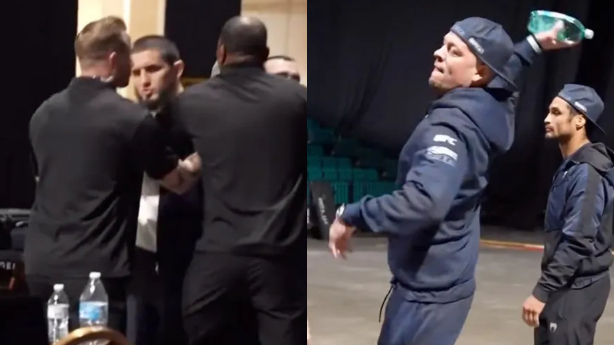 VIDEO: Nate Diaz Throws Water Bottle At Islam Makhachev Backstage At UFC 311 Press Conference