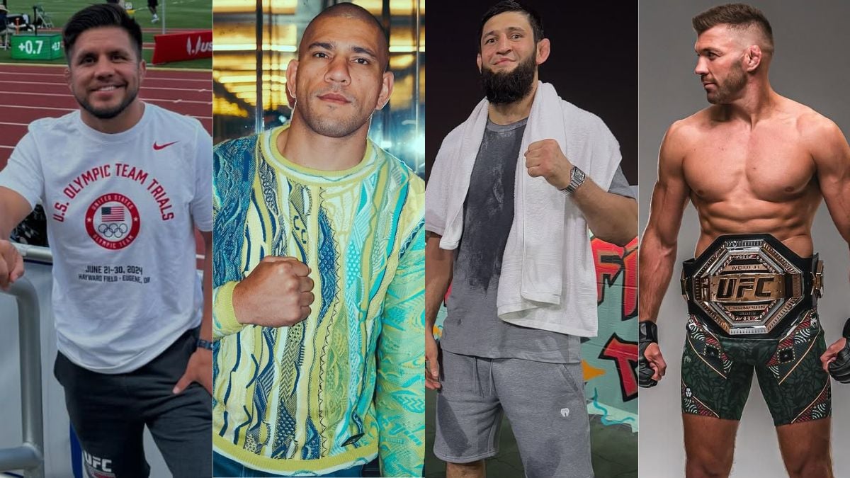 UFC fighters Henry Cejudo, Alex Pereira, Khamzat Chimaev, and Dricus Du Plessis