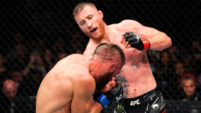 Justin Gaethje punches Rafael Fiziev