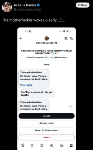 Azealia Banks Reveals NSFW Pictures Of Conor McGregor – Private DM’s