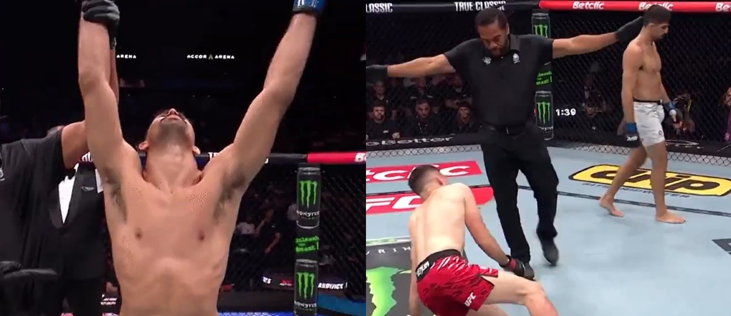 VIDEO: Kaue Fernandes Makes UFC Paris Opponent Leave Octagon In Wheelchair After Leg Kick TKO