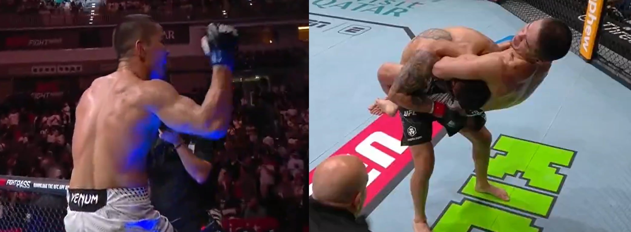 ‘Gonna Be Hanging Around In The Top 10 For A While’ – Fans & Fighters React As Asu Almabayev Jumps The Gilly And Snatches Victory From Alex Perez At UFC Qatar