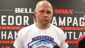 Fedor Emelianenko speaking with reporters