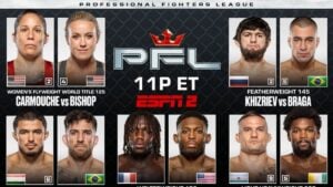 PFL Chicago poster for Liz Carmouche vs. Jena Bishop 2 for the inaugural PFL women's flyweight title at Wintrust Arena