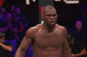 Eliezer Kubanza in the cage after his first-round TKO of Trey Waters at PFL Chicago