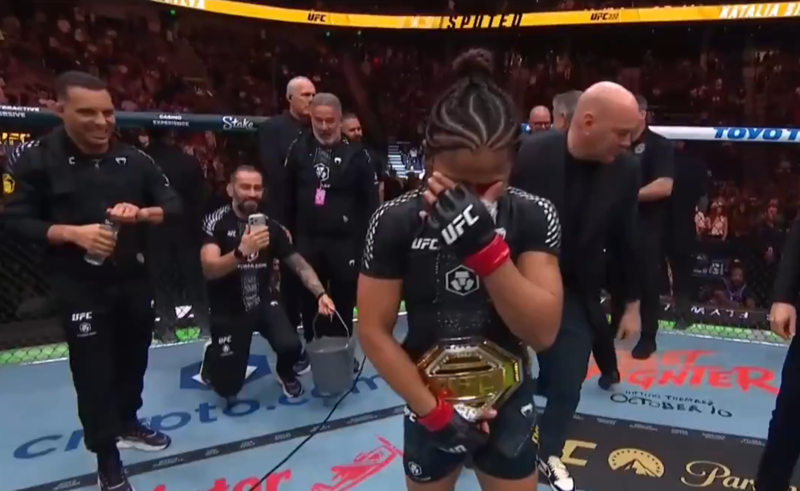 Natalia Silva after winning the UFC women's flyweight title at UFC 332
