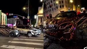 King Green's wrecked Range Rover after a crash at a Los Angeles intersection
