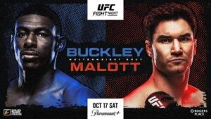 UFC Fight Night poster with Joaquin Buckley and Mike Malott for their Oct. 17 welterweight main event at Rogers Place in Edmonton