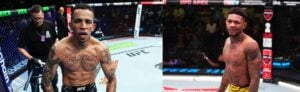 Side-by-side photos of Carlos Prates and Michael Morales in the Octagon ahead of their UFC 336 interim welterweight title fight